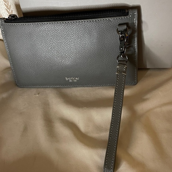 Botkier NY Valentina Charcoal Leather Wristlet Clutch with Silver Detail Botkier